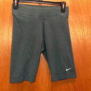 Nike Women's Forest Green Bike Shorts with White Swoosh